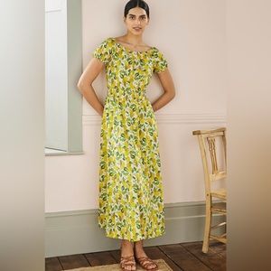 NWT BODEN Lemon Print Summer Cotton Maxi Dress